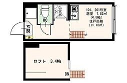 ＧＬＡＮＺ 1階ワンルームの間取り