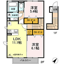 ターナ木曽西B 2LDKの間取図画像