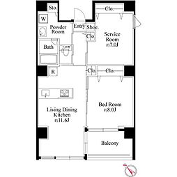 ミレドゥーエ日暮里 10階1SLDKの間取り