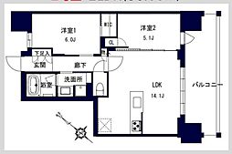 センチュリー千葉みなと 12階2LDKの間取り