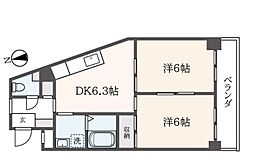 ムーンリバー府中 3階2DKの間取り