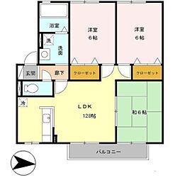 ルミエールB棟 3LDKの間取図画像