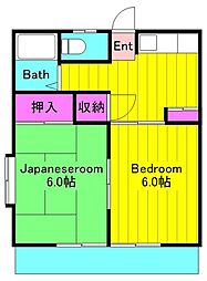 コーポゆう 1階2Kの間取り