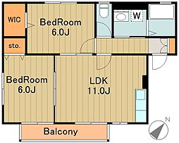 サザンクロス 1階2LDKの間取り