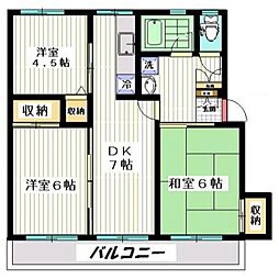 ユーナンハイツ 1階3DKの間取り