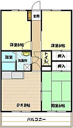 ハピネスマンションII 2階3LDKの間取り