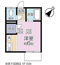 メロディハイツリンナ 1Kの間取図画像