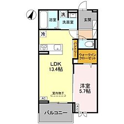 センカIII 3階1LDKの間取り
