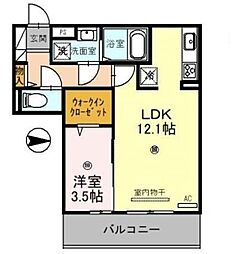 D-room宇須光 1LDKの間取図画像
