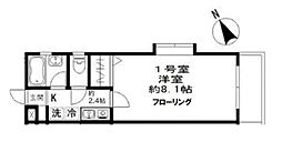南八幡ハイツ 2階1Kの間取り