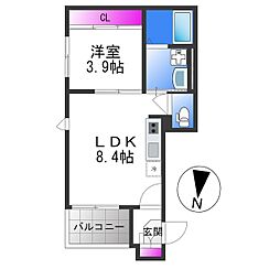 ハーモニーテラス中川西 1LDKの間取図画像