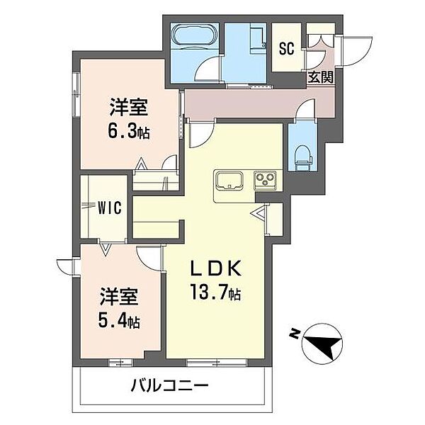 グランアリスティオ 00206｜埼玉県和光市下新倉３丁目(賃貸マンション2LDK・2階・63.40㎡)の写真 その2