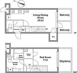 レジディア西新宿2 1階1LDKの間取り