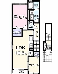 リエール 2階1LDKの間取り