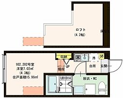 ハーモニーテラス篠崎 1階ワンルームの間取り