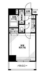 プレール・ドゥーク板橋 1Kの間取図画像