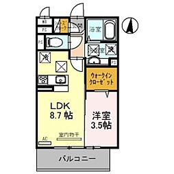サンライズ湊II 1階1LDKの間取り