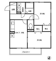 グランシャリオ 2階2DKの間取り
