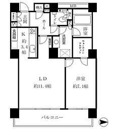 リバーポイントタワー 15階1LDKの間取り