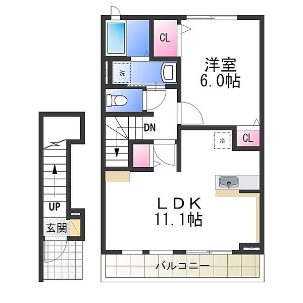 カーサ・セレステ ｜大阪府堺市中区東山(賃貸アパート1LDK・2階・46.09㎡)の写真 その2