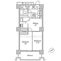 六本木ビュータワー 16階2DKの間取り