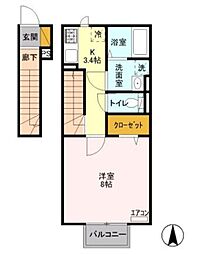 ザーパト・ポーリェ 2階1Kの間取り