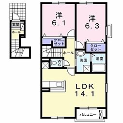 サンレミ・ブーケ・アイ 2階2LDKの間取り