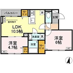 セレスティア若宮 3階2LDKの間取り