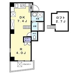 JR山手線 目黒駅 徒歩8分の賃貸マンション 2階1DKの間取り