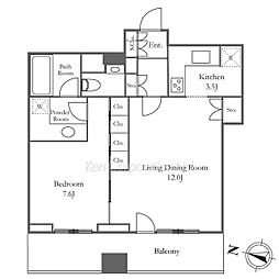 シティタワー高輪 14階1LDKの間取り