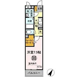 リベルソール 2階1Kの間取り
