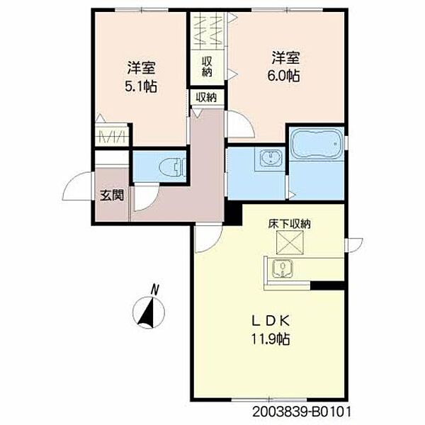 フェリーチェ一水　Ｂ棟 B0101｜佐賀県佐賀市兵庫北１丁目(賃貸アパート2LDK・1階・54.53㎡)の写真 その2