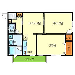 Yaore甲子園 2DKの間取図画像