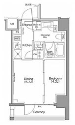 ザ・パークハビオSOHO南青山 5階1DKの間取り
