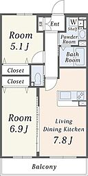 CITY PRIME ひばりヶ丘 1階2LDKの間取り