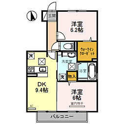 D-room西庄 1階2DKの間取り