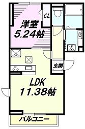 京王線 平山城址公園駅 徒歩8分の賃貸アパート 2階1LDKの間取り