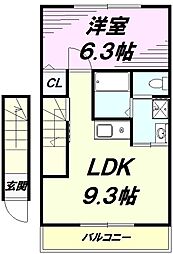 JR中央線 西八王子駅 徒歩9分の賃貸アパート 2階1LDKの間取り