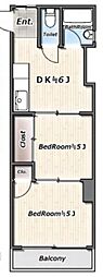 コスモマンション 3階2DKの間取り