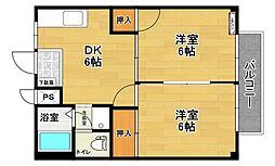 シティハイツアイランド 2階2DKの間取り
