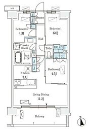 スカイグランデ津田沼 4階3LDKの間取り