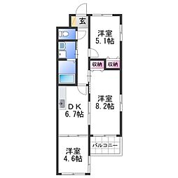 フォーチュネイト吹屋 2階3DKの間取り