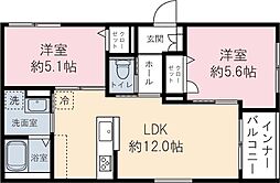 アルテールII 3階2LDKの間取り