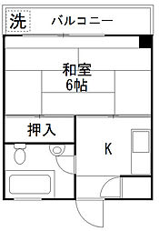 シャトーつくし野 3階1Kの間取り