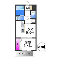 REGIESKINDAISOUTH2 1DKの間取図画像