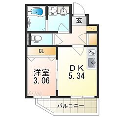 JR大阪環状線 寺田町駅 徒歩3分の賃貸マンション 3階1DKの間取り