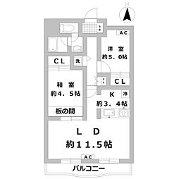 ハッピーサイドレジデンスII 1階2LDKの間取り