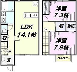 シャルマンノルド 1階2LDKの間取り