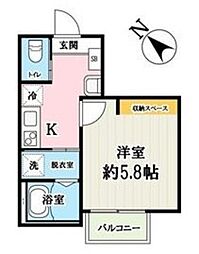 ドメーヌ西堀 1階1Kの間取り