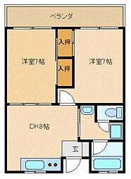 セントラルパークレヂデンス 2DKの間取図画像